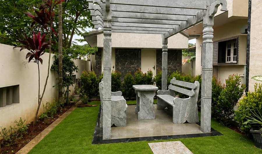 Quiet Courtyard Stone Pergola & Outdoor Pavilion